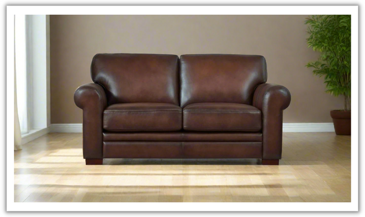 Hydeline Brookfield Waxy Pull-up Leather Loveseat in Caramel Brown