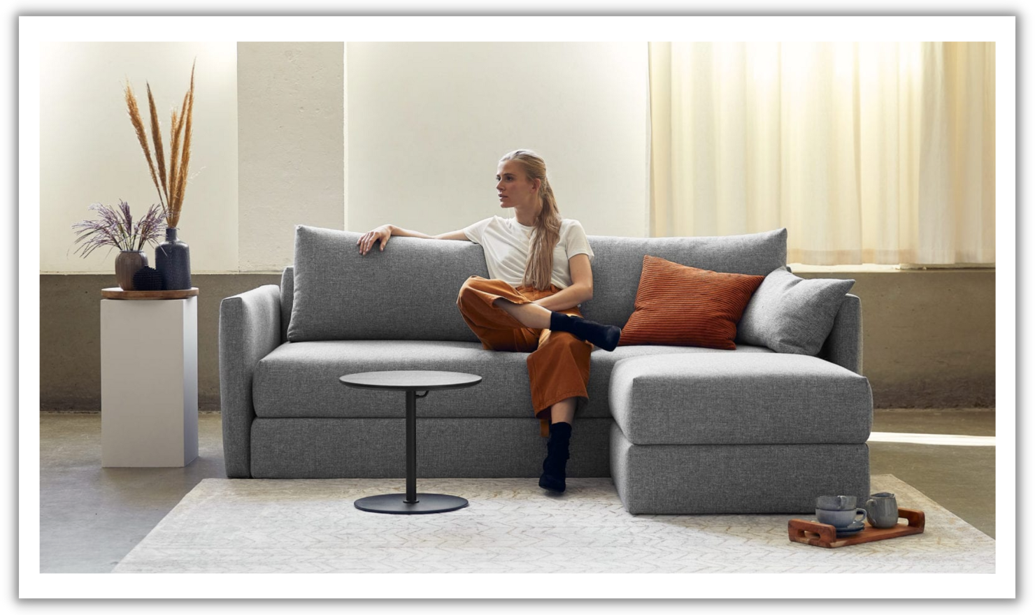 Innovation Living Tripi 2-Seater Fabric Sofa Bed With Integrated Storage-Jennifer Furniture