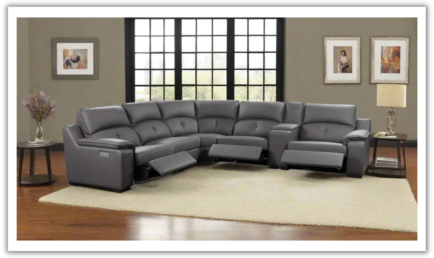 Gio Italia Thompson Recliner Sectional in Smoke Taupe-Jennifer Furniture