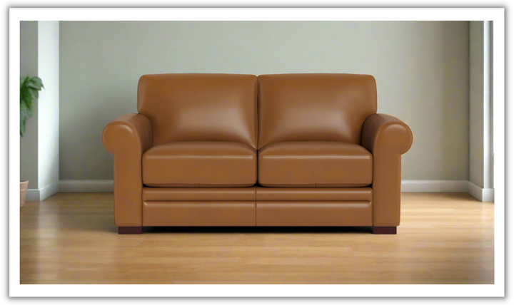 Hydeline Brookfield Waxy Pull-up Leather Loveseat in Caramel Brown