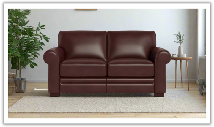 Hydeline Brookfield Waxy Pull-up Leather Loveseat in Caramel Brown