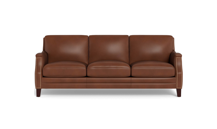 Camano 3 Seater 84'' Leather Sofa With Nail-Head Finish-Jennifer Furniture 