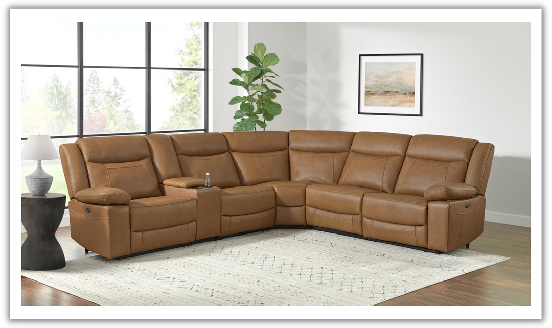 Gio Italia Wyatt Butternut Leather L-Shape Recliner Sectional Sofa-Jennifer Furniture