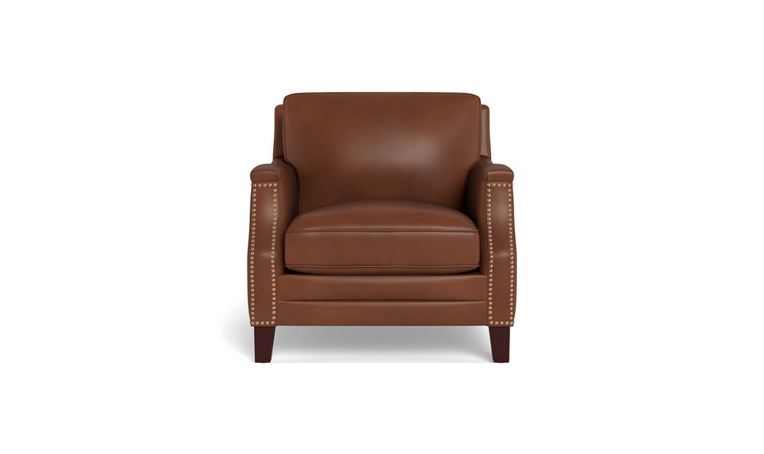 Camano Leather Chair in Leather with Nailhead Finish-Jennifer Furniture