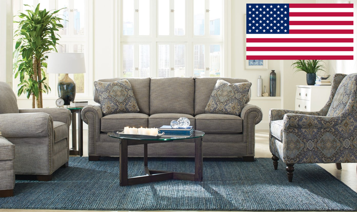 Klaussner Parkston Fabric Traditional Rolled Arm Sofa with Nailhead Trim