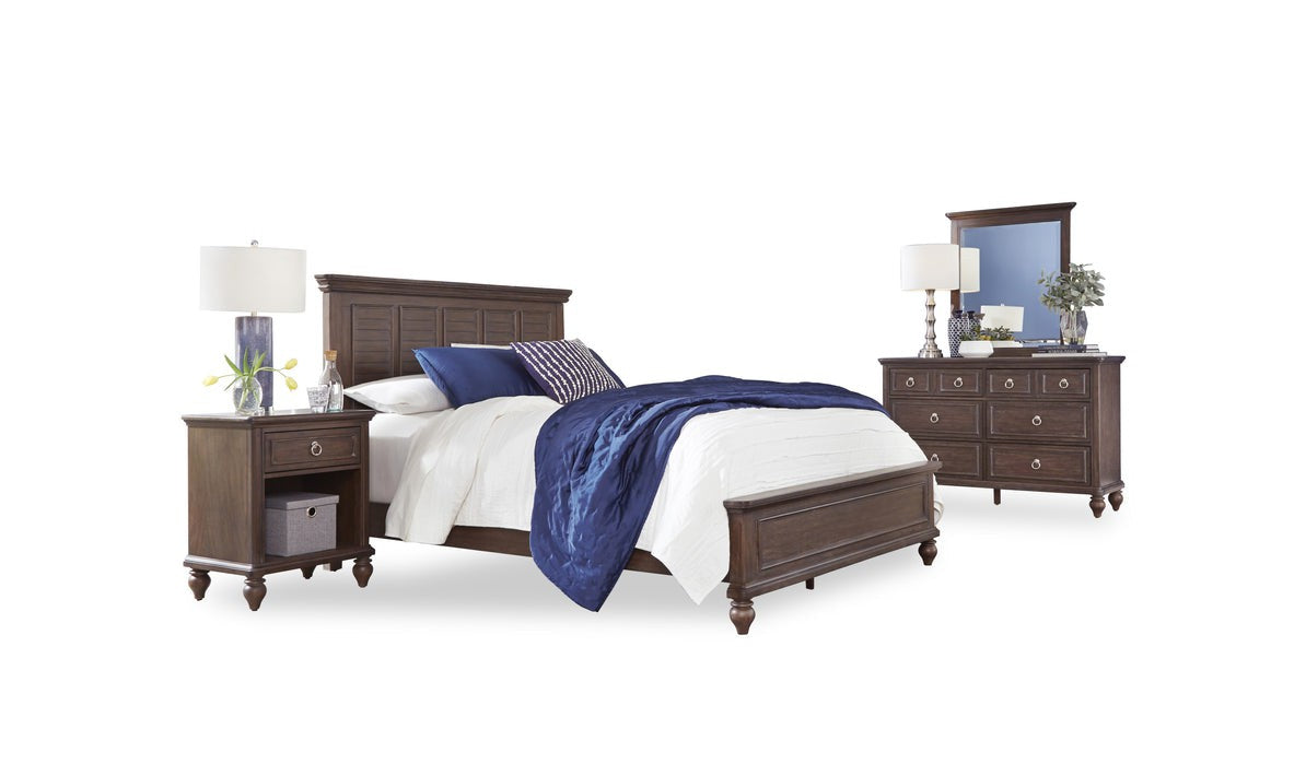Marie Queen Bed, Nightstand and Dresser with Mirror by homestyles