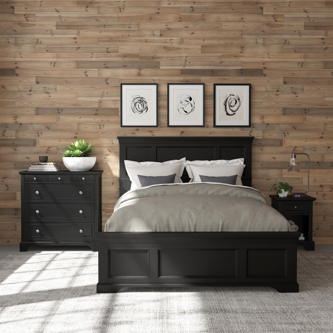 Ashford Queen Bed, Nightstand and Chest - Black by Homestyle