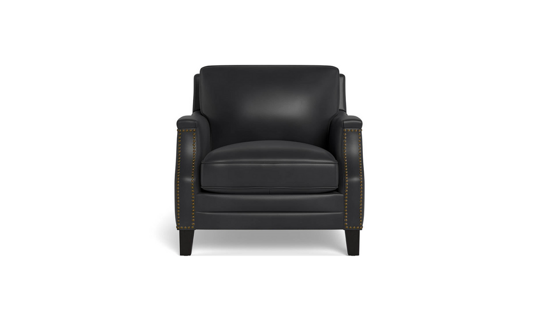 Camano Leather Chair in Leather with Nailhead Finish-Jennifer Furniture