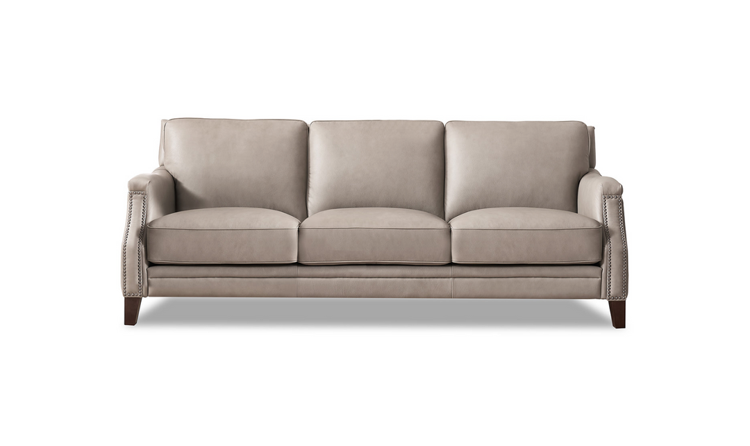 Camano 3 Seater 84'' Leather Sofa With Nail-Head Finish-Jennifer Furniture 