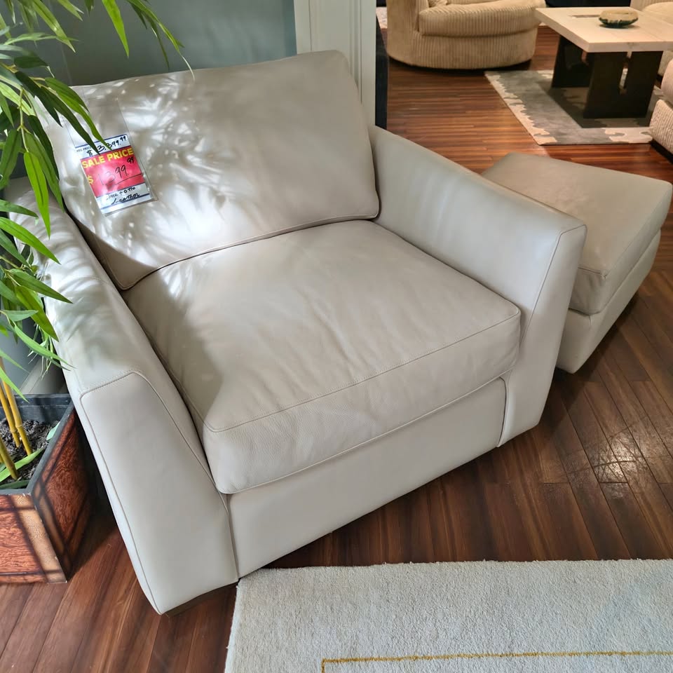 Craftmaster 100% Leather Chair & Ottoman