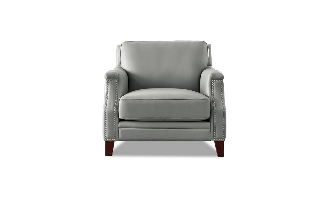 Camano Leather Chair in Leather with Nailhead Finish-Jennifer Furniture