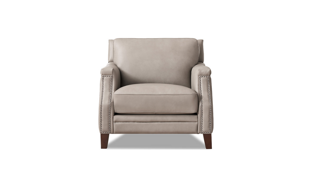 Camano Leather Chair in Leather with Nailhead Finish-Jennifer Furniture