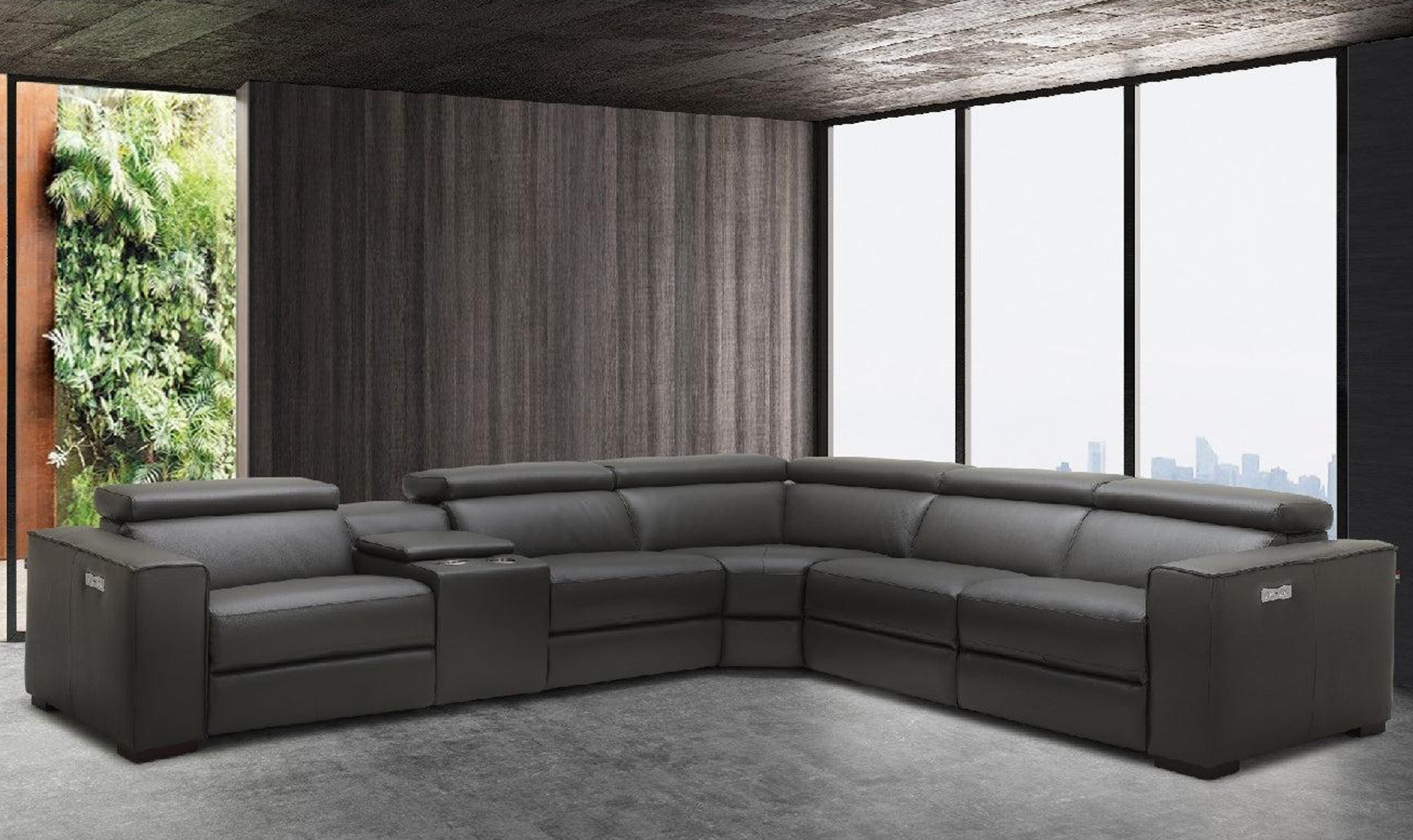 Jennifer Italia Incanto  L-Shaped Leather/Fabric Motion 6pc Sectional