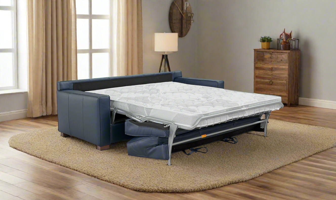 Leather Italia Logan 3-seater Fabric Queen Sleeper Sofa In Blue Oxford