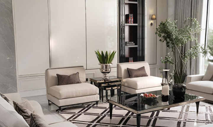 AICO La Francaise Fabric Armless Chair