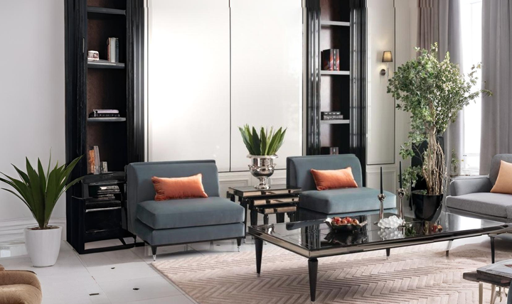 AICO La Francaise Fabric Armless Chair