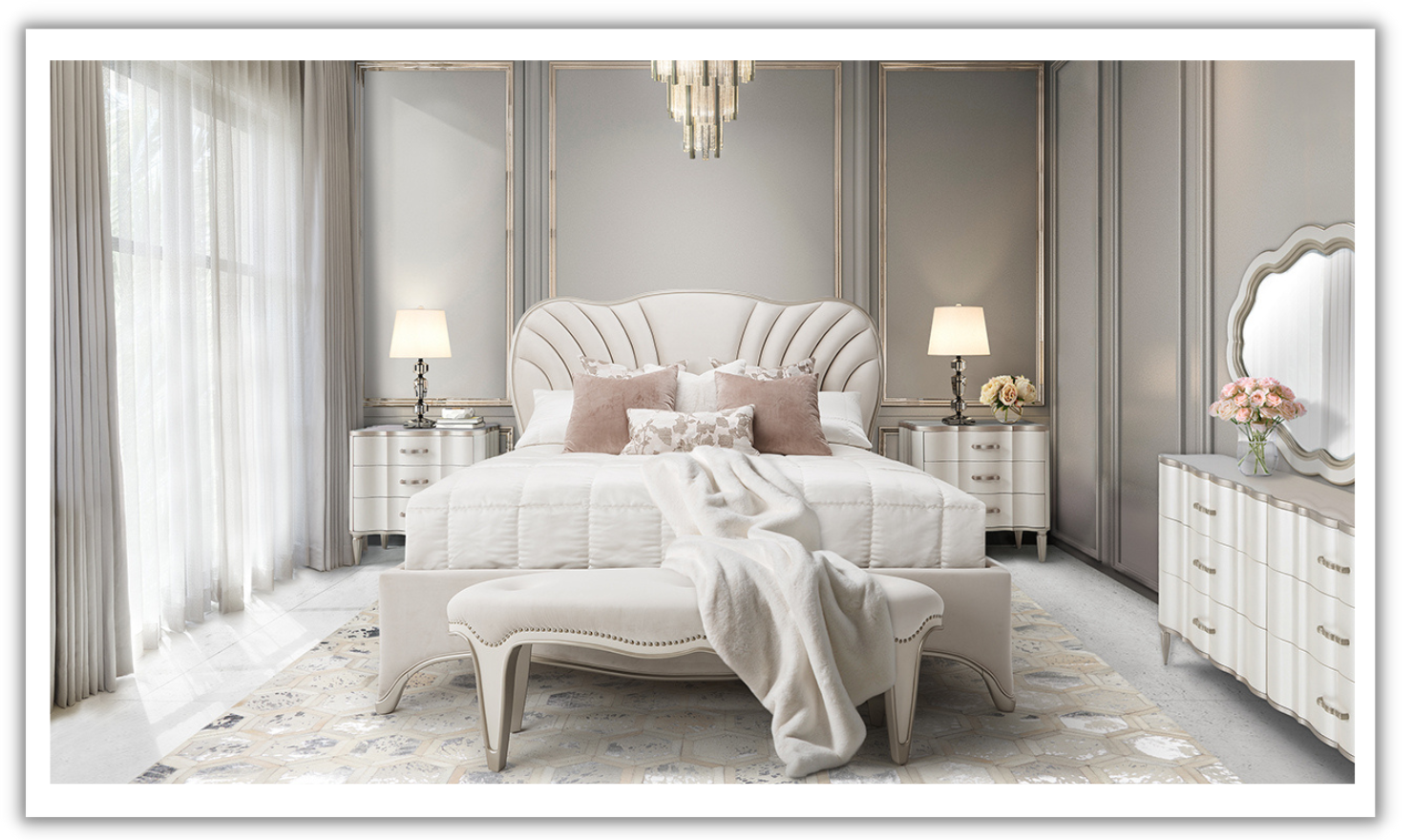 AICO London Place Bed in Creamy Pearl Finish