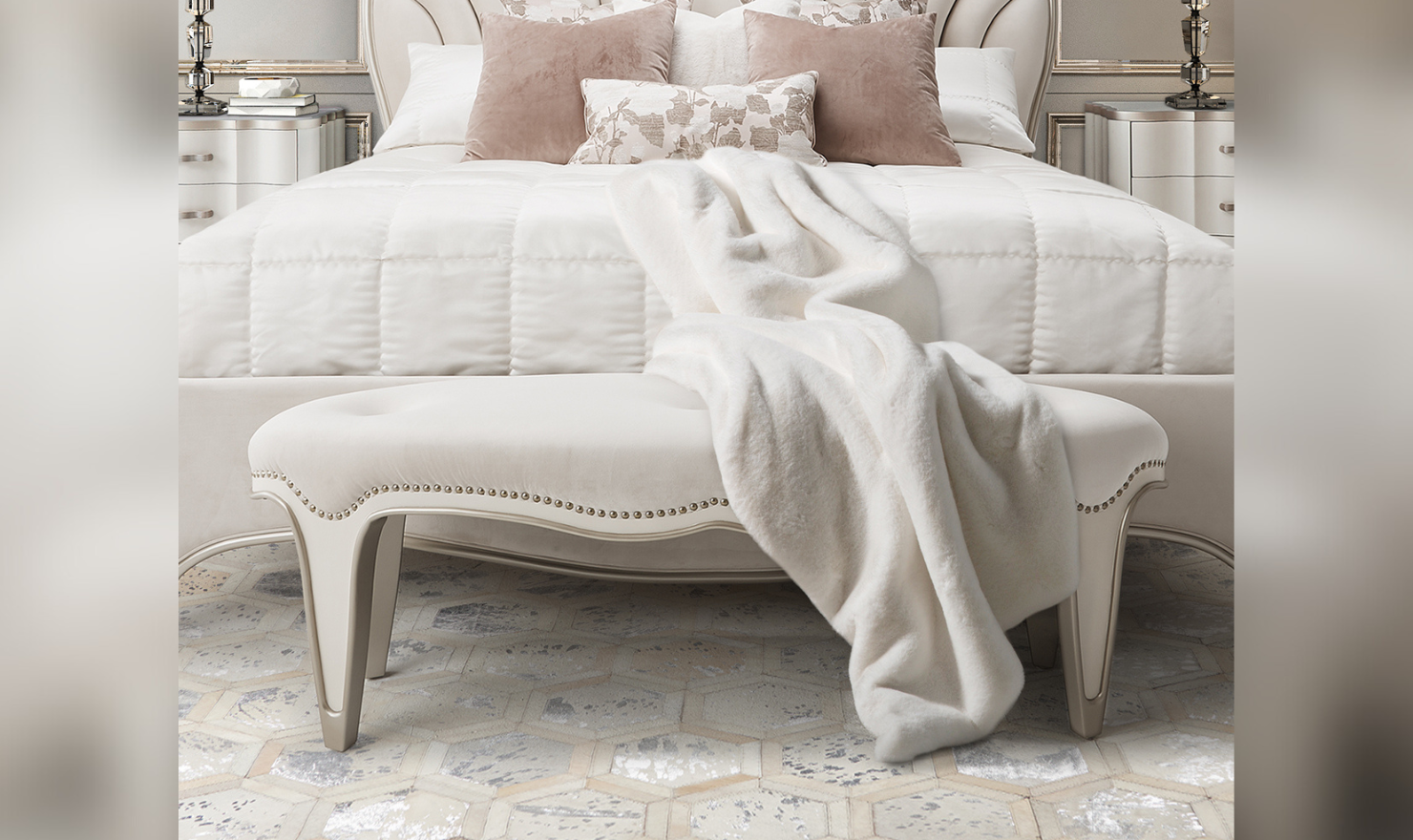 AICO London Place Oval Velvet Upholstered Bed Bench