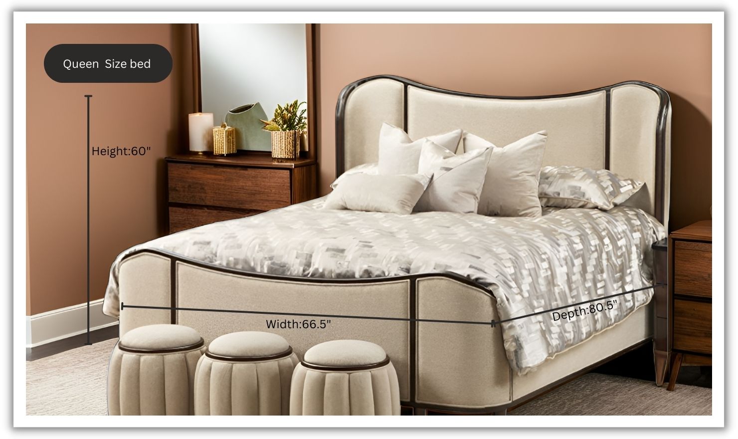 AICO Camellia Beige King/Queen Size Bed with Gray Lacquer AICO Camellia Beige King/Queen Size Bed with Gray Lacquer