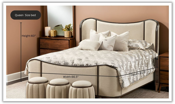 AICO Camellia Beige King/Queen Size Bed with Gray Lacquer Finish
