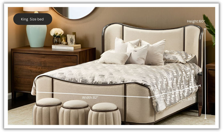 AICO Camellia Beige King/Queen Size Bed with Gray Lacquer Finish