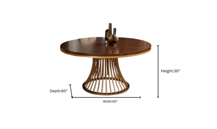 AICO Camellia Round Dining Table with Stripes Base in Brown