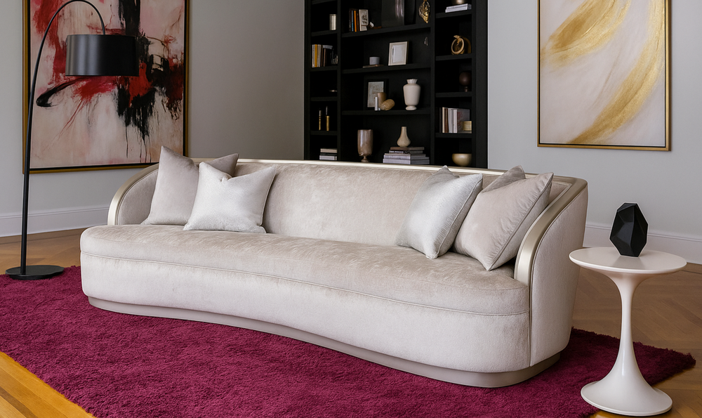 AICO Lanna 2-Seater Silver Mist Velvet Fabric Mansion Sofa-jennifer furniture