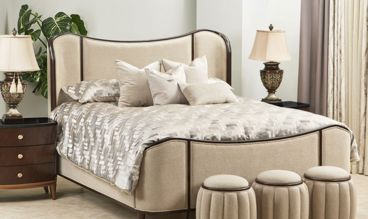AICO Camellia Beige King/Queen Size Bed with Gray Lacquer Finish