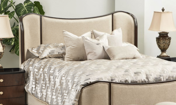 AICO Camellia Beige King/Queen Size Bed with Gray Lacquer Finish