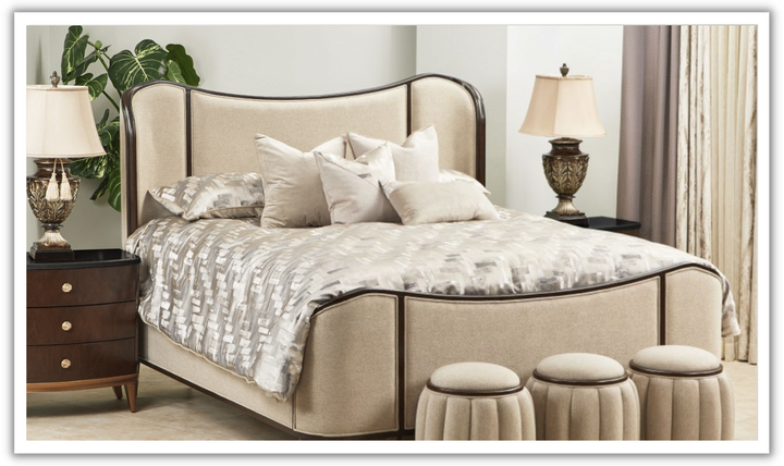 AICO Camellia Beige King/Queen Size Bed with Gray Lacquer Finish