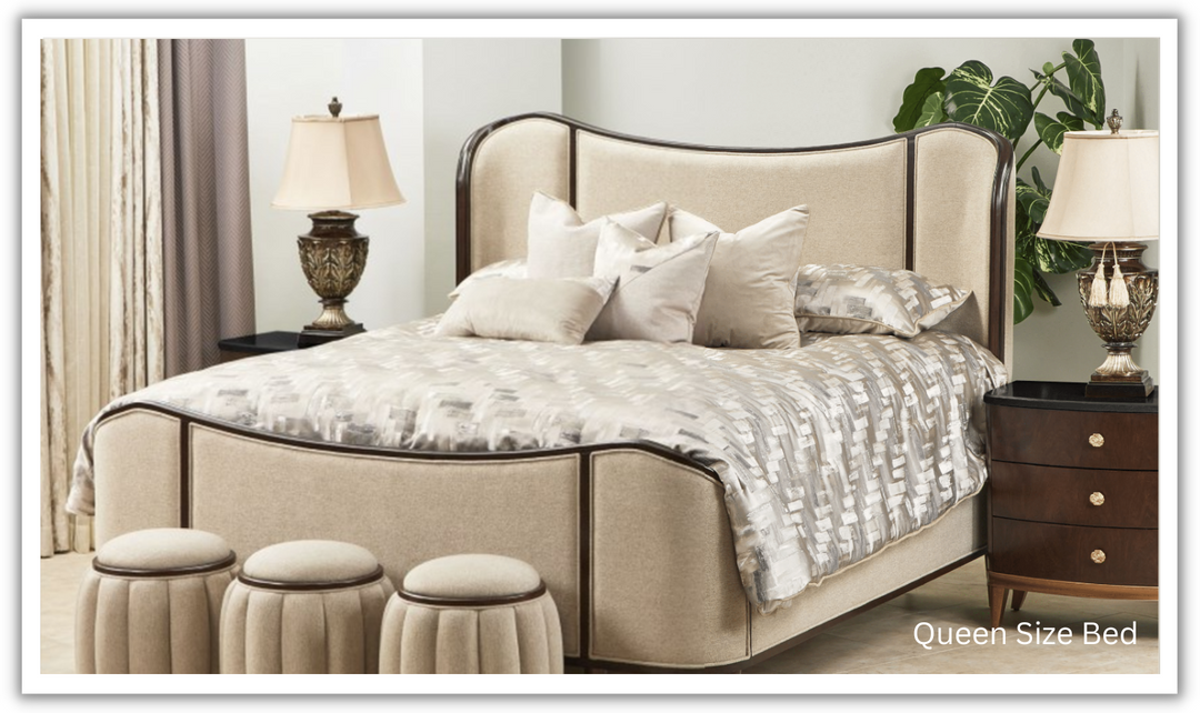 AICO Camellia Beige King/Queen Size Bed with Gray Lacquer Finish
