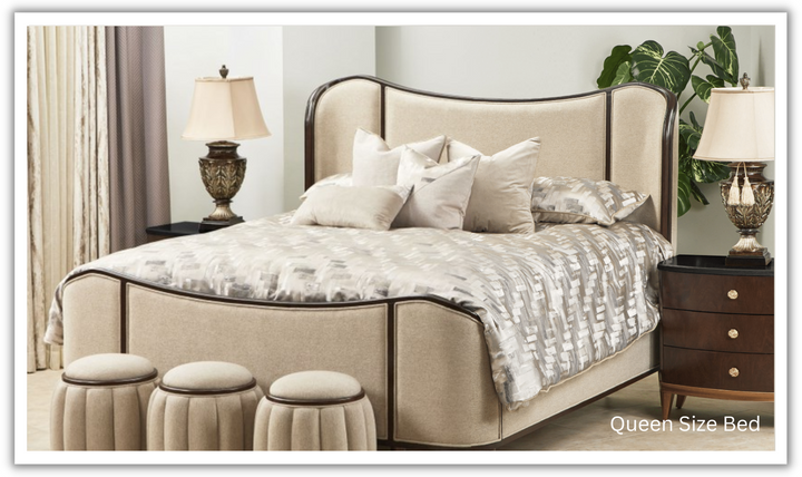 AICO Camellia Beige King/Queen Size Bed with Gray Lacquer Finish