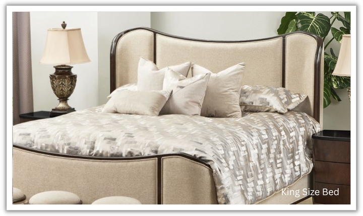 AICO Camellia Beige King/Queen Size Bed with Gray Lacquer Finish