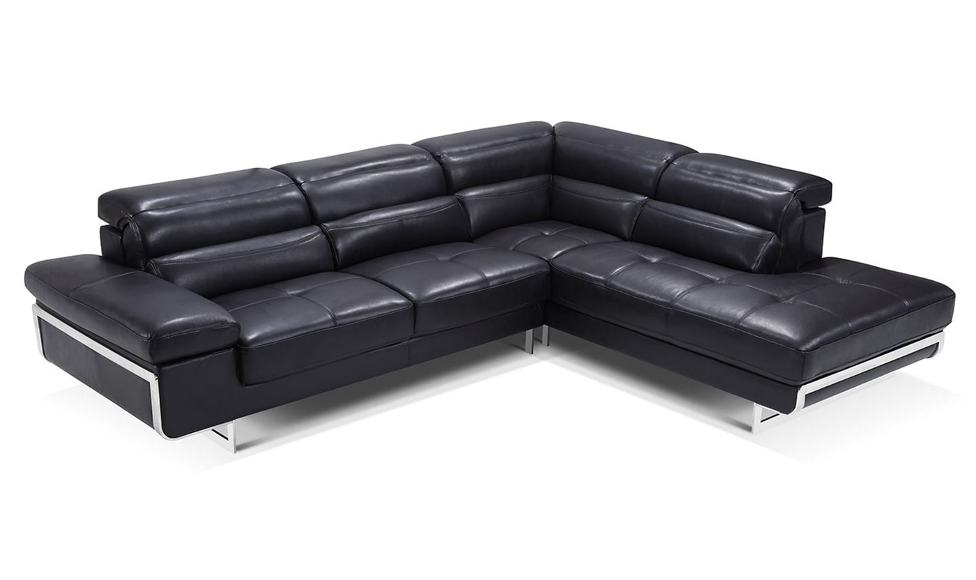 Ahmed L-Shaped Leather Sectional in Black