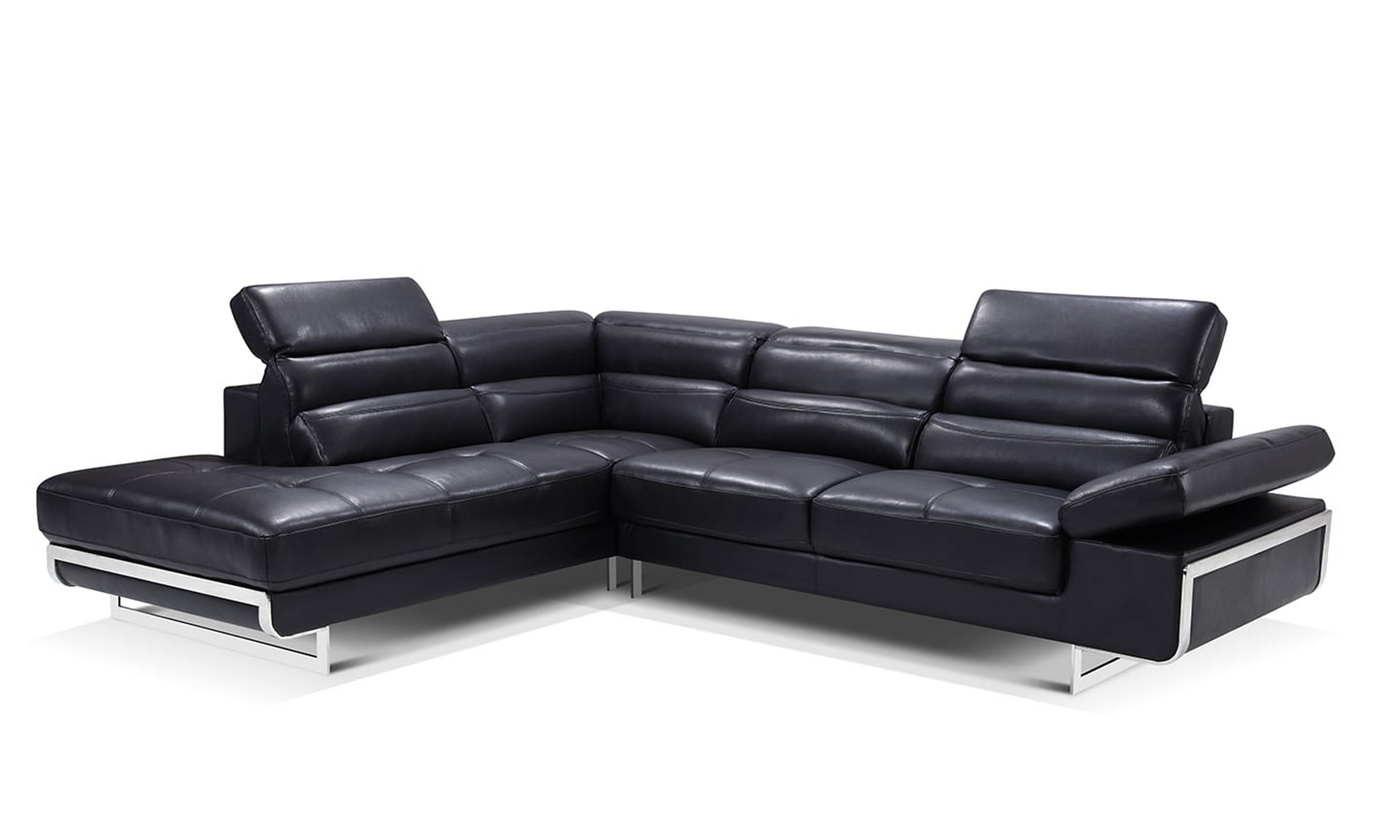 Ahmed L-Shaped Leather Sectional in Black