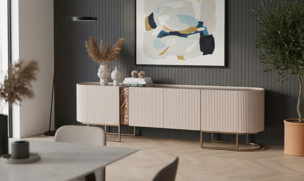 Aico Furniture Lisbon Silken Cream Bronze Media Table-jennifer furniture