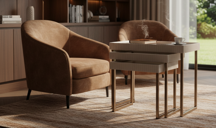 Aico Furniture Lisbon Silken Cream Bronze Nesting Table-jennifer furniture