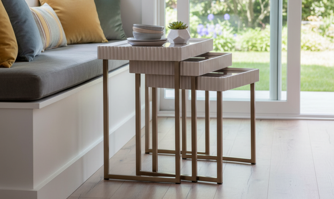 Aico Furniture Lisbon Silken Cream Bronze Nesting Table-jennifer furniture