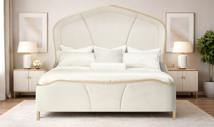 Aico Furniture Malibu Crest Upholstered Curved Panel Bed-Jennifer Furniture