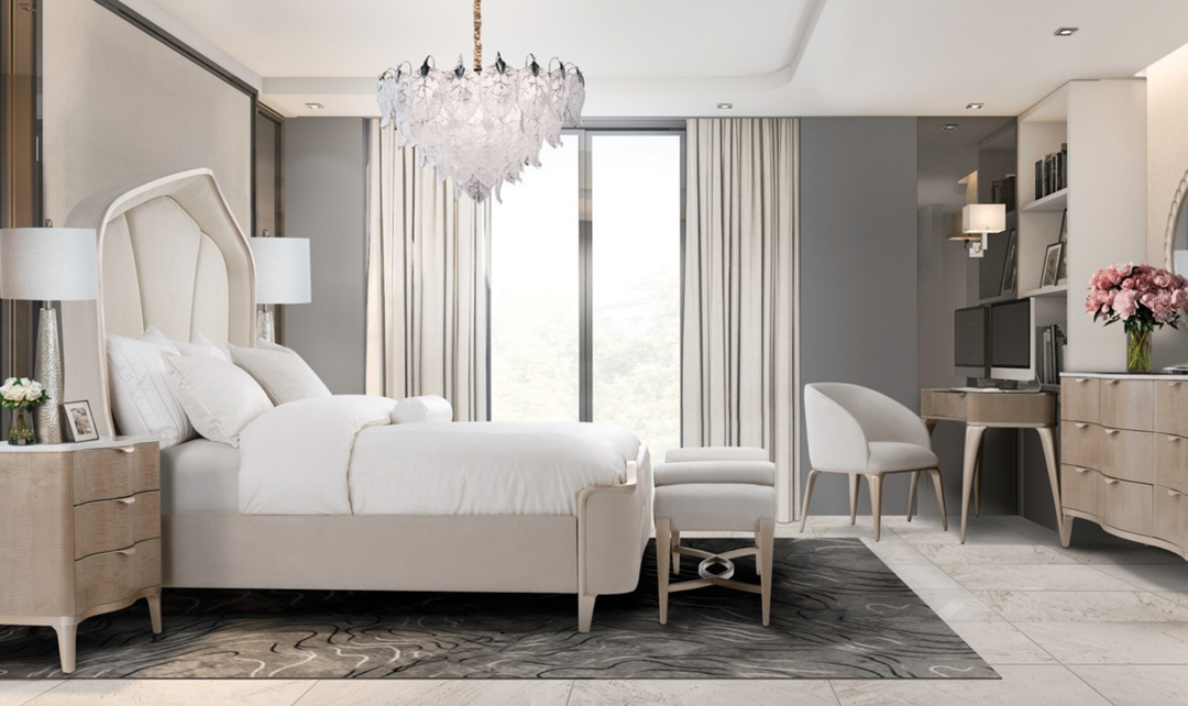 Aico Furniture Malibu Crest Upholstered Curved Panel Bed-Jennifer Furniture