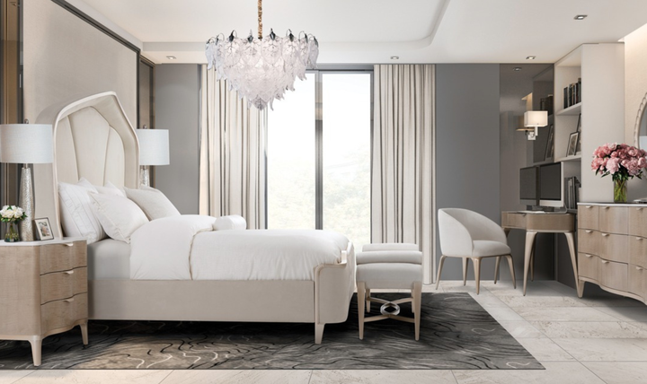 Aico Furniture Malibu Crest Upholstered Curved Panel Bed-Jennifer Furniture