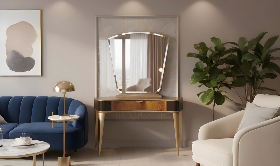 Aico Furniture Malibu Crest Vanity with Mirror in Crotch Mahogany-Jennifer Furniture