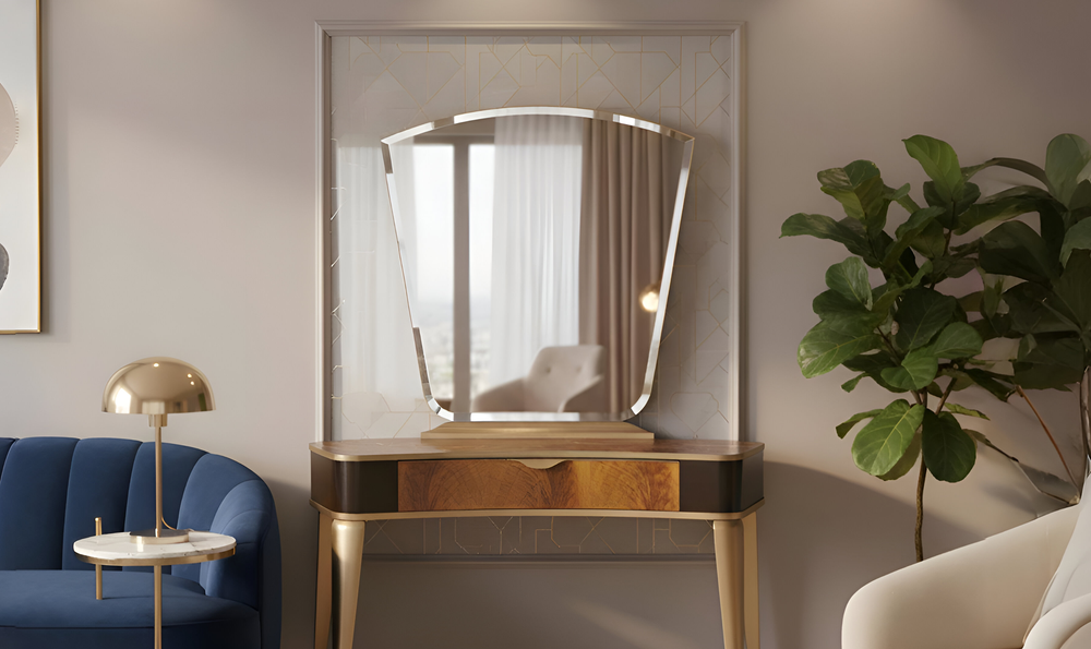 Aico Furniture Malibu Crest Vanity with Mirror in Crotch Mahogany-Jennifer Furniture