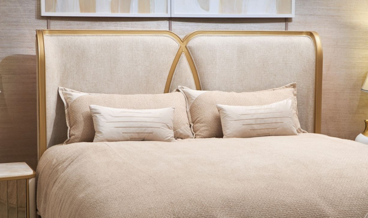 Aico Furniture Scotts Square Beige Fabric Upholstered Eastern King Bed-Jennifer Furniture