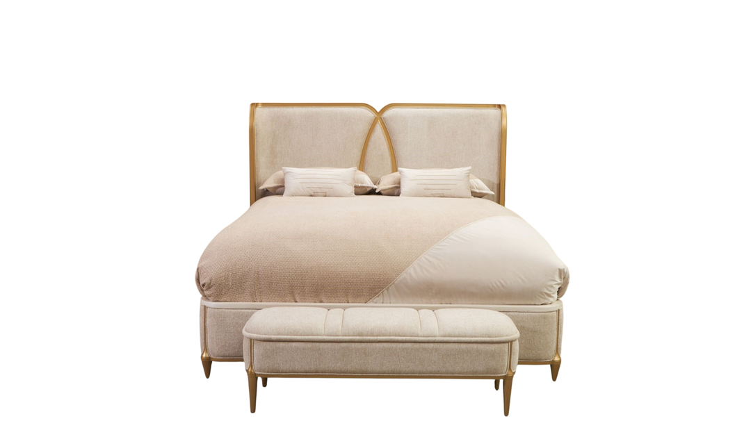 Aico Furniture Scotts Square Beige Fabric Upholstered Eastern King Bed-Jennifer Furniture
