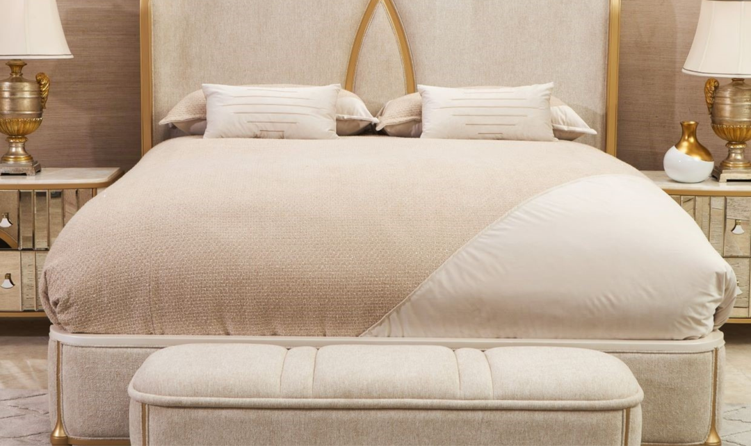 Aico Furniture Scotts Square Beige Fabric Upholstered Eastern King Bed-Jennifer Furniture