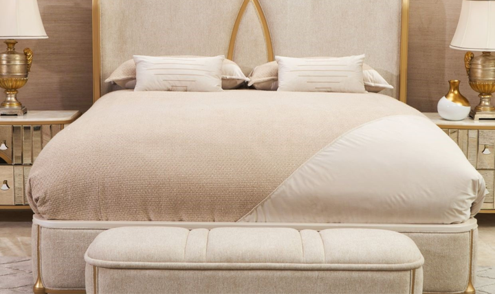 Aico Furniture Scotts Square Beige Fabric Upholstered Eastern King Bed-Jennifer Furniture