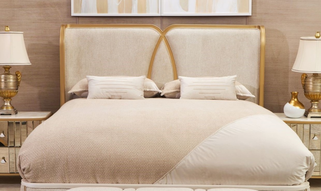 Aico Furniture Scotts Square Beige Fabric Upholstered Eastern King Bed-Jennifer Furniture