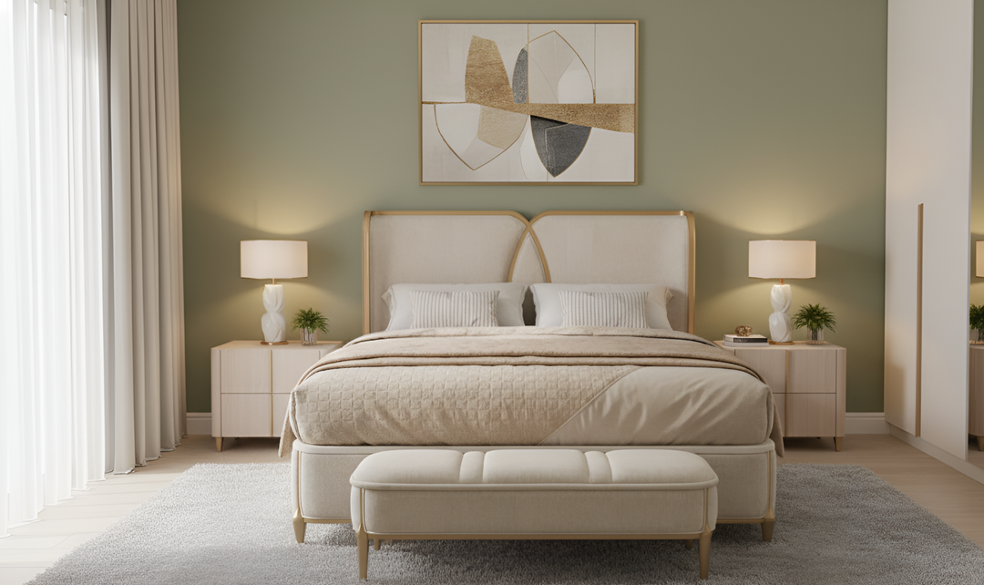 Aico Furniture Scotts Square Beige Fabric Upholstered Eastern King Bed-Jennifer Furniture