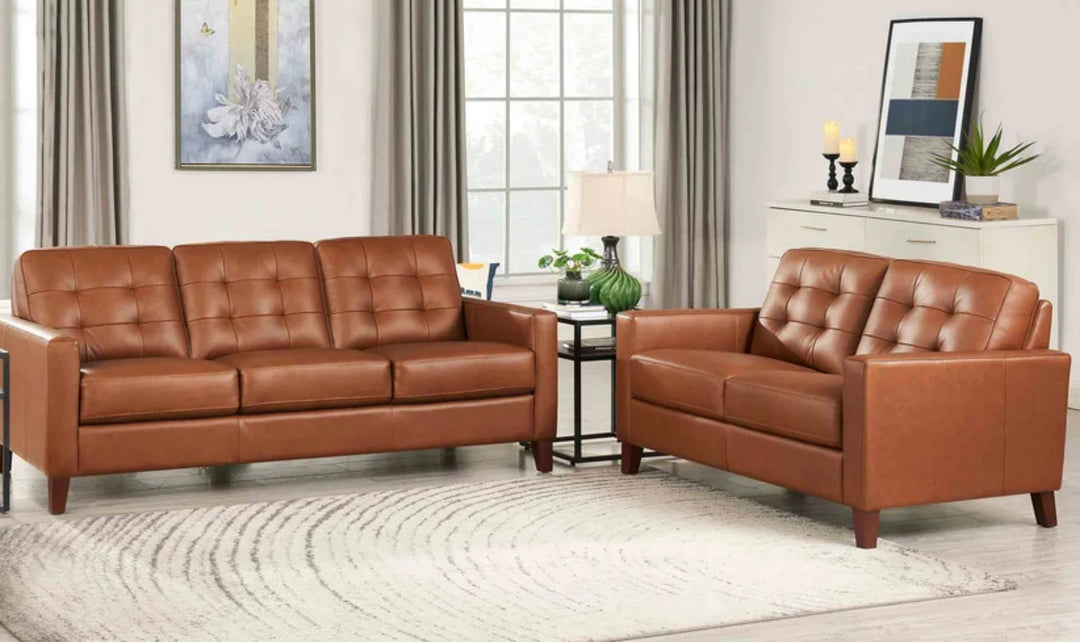 Aiden 2-Seater Leather Loveseat With Track Arms-Jenniferfurnture